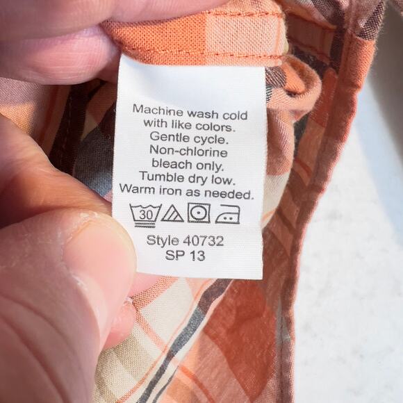 J. Crew Factory Button Down Shirt Summer Plaid XL Orange Long Sleeve Liteweight - Picture 6 of 10